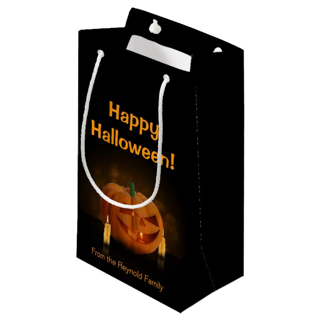 Halloween Pumpkin Lantern with Candles Small Gift Bag (Front Angled)