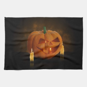 Halloween Pumpkin Lantern with Candles Tea Towel