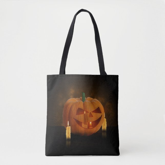 Halloween Pumpkin Lantern with Candles Tote Bag (Front)