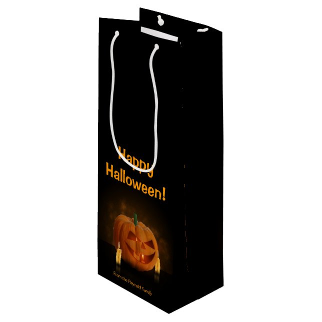 Halloween Pumpkin Lantern with Candles Wine Gift Bag (Front Angled)
