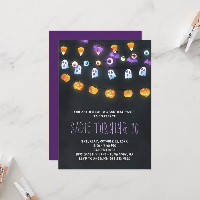 Halloween Pumpkin Lights Party Invitation (Front/Back In Situ)