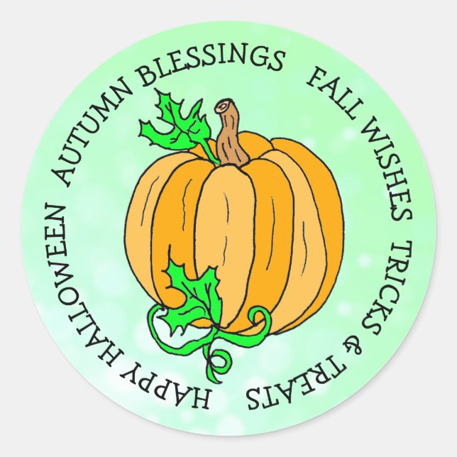 Halloween Pumpkin Lime Green Autumn Seasonal Classic Round Sticker (Front)