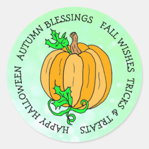 Halloween Pumpkin Lime Green Autumn Seasonal Classic Round Sticker
