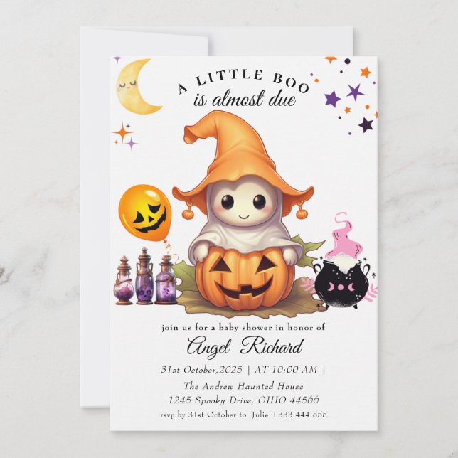 Halloween Pumpkin Little Boo Baby Shower Invitation (Front)