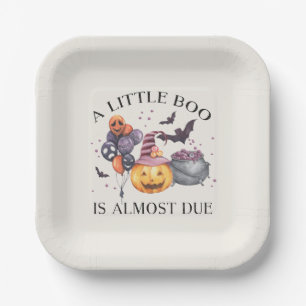 Halloween Pumpkin Little Boo Baby Shower Paper Plate