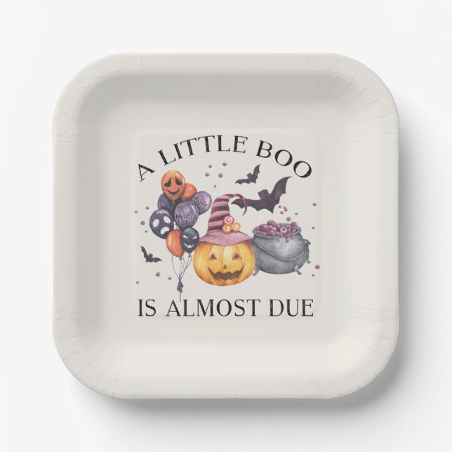 Halloween Pumpkin Little Boo Baby Shower Paper Plate (Front)