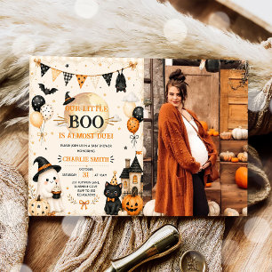 Halloween Pumpkin Little Boo Baby Shower Photo Invitation