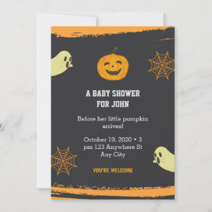 Halloween Pumpkin Little Boo Black Baby Shower Invitation