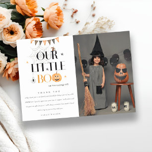 Halloween Pumpkin Little Boo Kids Photo Birthday Thank You Card