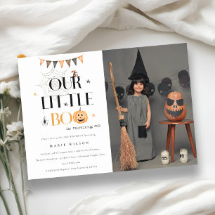 Halloween Pumpkin Little Boo Photo Birthday Invite