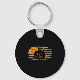 Halloween Pumpkin Monster USA Flag Key Ring