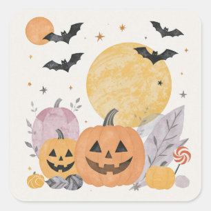 Halloween Pumpkin Moon Square Sticker