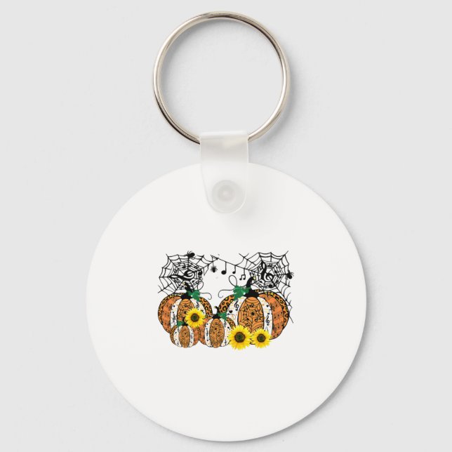 Halloween Pumpkin Music Symbols Music Teacher Key Ring (Front)