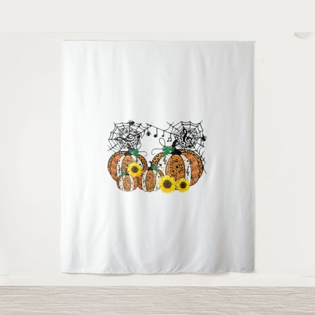 Halloween Pumpkin Music Symbols Music Teacher Tapestry (Front)