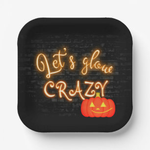 Halloween Pumpkin Neon Sign on Brick Paper Plate