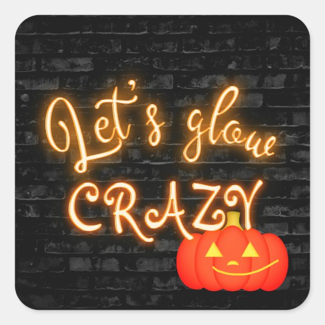 Halloween Pumpkin Neon Sign on Brick Square Sticker (Front)