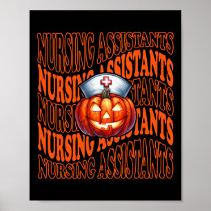 Halloween Pumpkin Nurse Cute Cna Costume Scrub Top Poster
