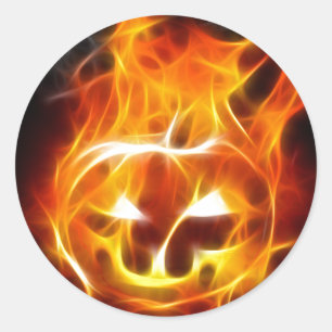 Halloween Pumpkin on Fire Classic Round Sticker