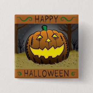 Halloween Pumpkin on Hay 15 Cm Square Badge