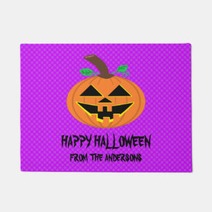 Halloween Pumpkin on Purple Doormat