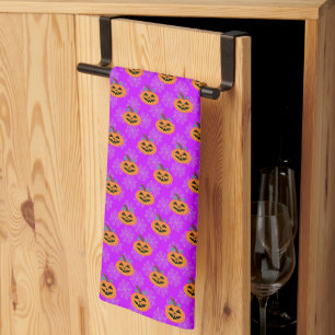 Halloween Pumpkin on Purple Kitchen Towels