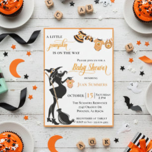 Halloween Pumpkin on the Way Witch Baby Shower Invitation