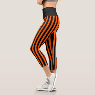 Halloween Pumpkin Orange and Black Stripe Capri Leggings