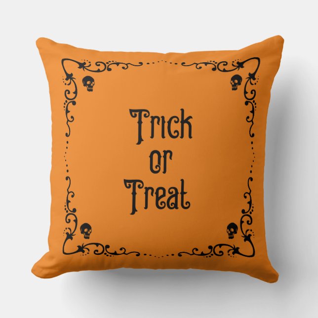Halloween Pumpkin Orange and Black Trick or Treat Cushion (Front)