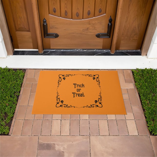 Halloween Pumpkin Orange and Black Trick or Treat Doormat (Outdoor)