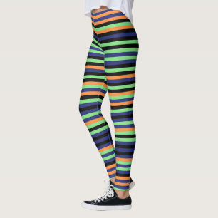 Halloween Pumpkin Orange Black Blue Striped Womens Leggings