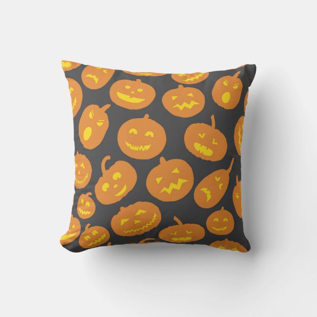 Halloween Pumpkin Orange Black Jack O'Lantern Cushion (Front)