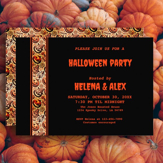 Halloween pumpkin orange black pattern Invitation (Creator Uploaded)