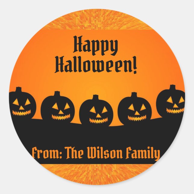 Halloween Pumpkin Orange Spooky Silhouette Custom Classic Round Sticker (Front)