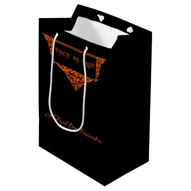 Halloween Pumpkin Orange Trick or Treat Medium Gift Bag (Front Angled)