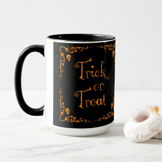 Halloween Pumpkin Orange Trick or Treat  Mug (With Donut)