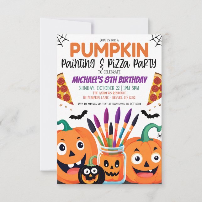 Halloween Pumpkin Painting and Pizza Party Invitat Invitation (Front)