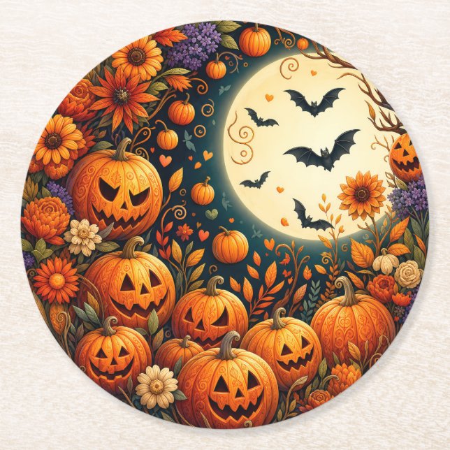 Halloween Pumpkin Paper Coaster (Front)