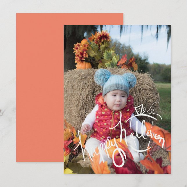 Halloween Pumpkin Patch Lettering Photo Card (Front/Back)