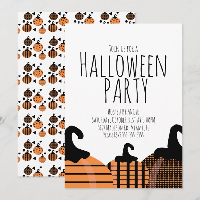 Halloween Pumpkin Pattern Birthday Party Event  Invitation (Front/Back)