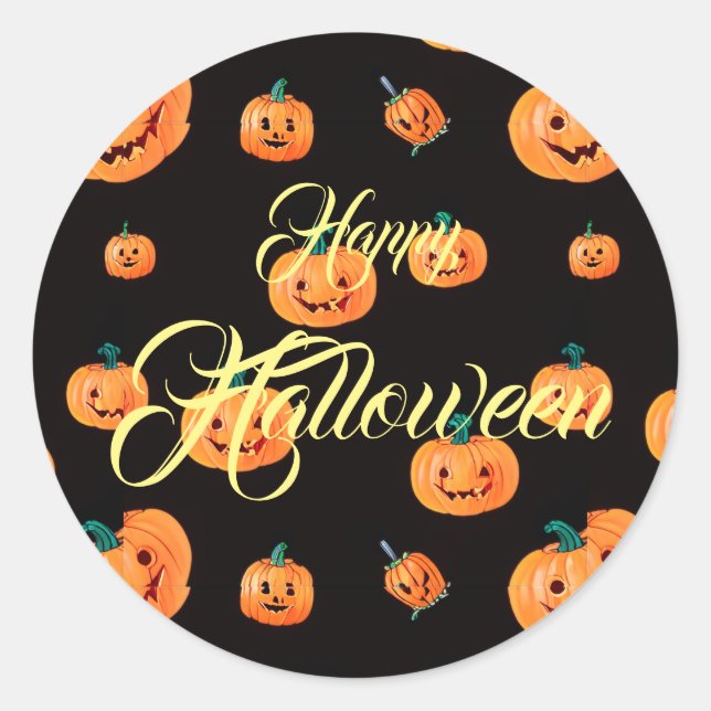 Halloween Pumpkin Pattern Classic Round Sticker (Front)