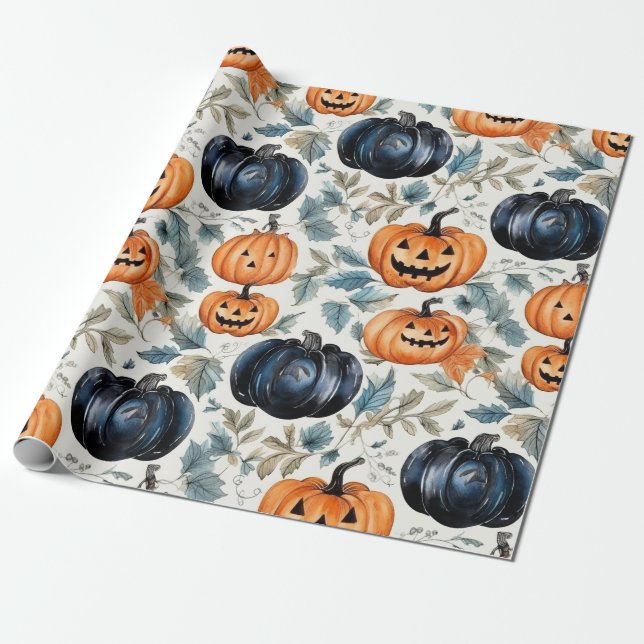 Halloween Pumpkin Pattern Wrapping Paper (Unrolled)