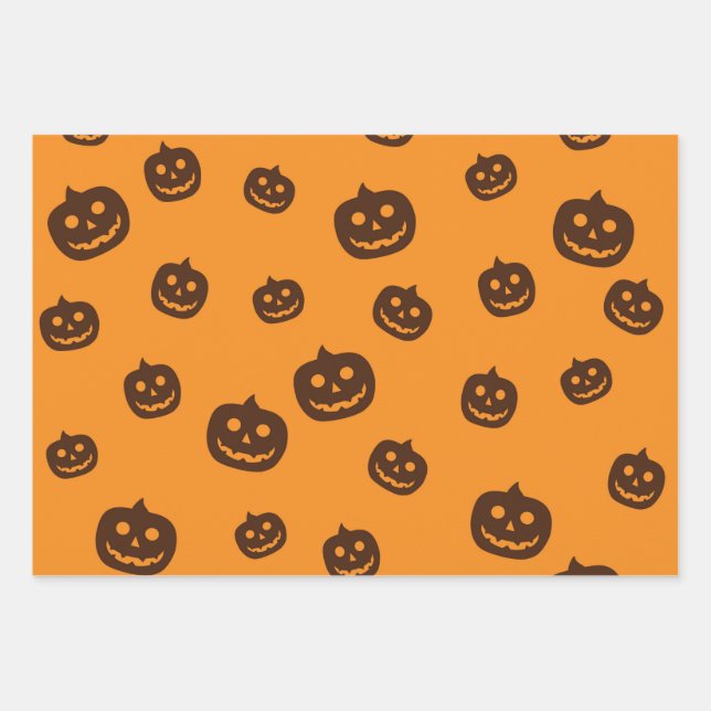 Halloween pumpkin pattern wrapping paper sheet (Front)