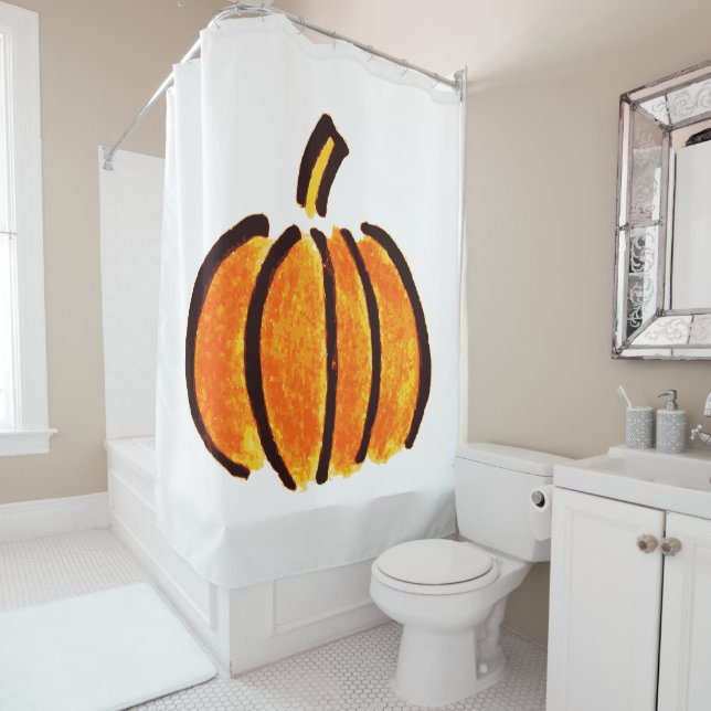 Halloween Pumpkin Pencil Drawing, Pumpkins Shower Curtain (In Situ)