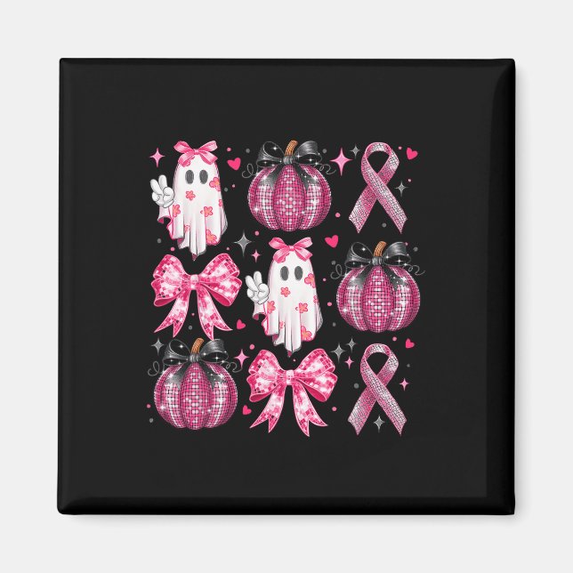 Halloween Pumpkin Pink Ribbon Disco Ghost Bow Brea Magnet (Front)
