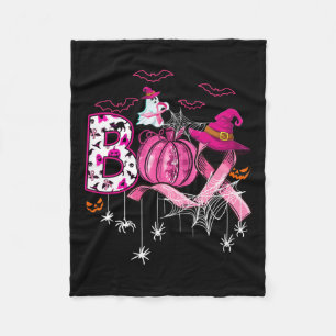 Halloween Pumpkin Pink Ribbon Witch Breast Cancer Fleece Blanket