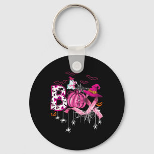 Halloween Pumpkin Pink Ribbon Witch Breast Cancer Key Ring