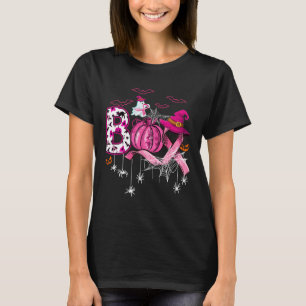 Halloween Pumpkin Pink Ribbon Witch Breast Cancer  T-Shirt