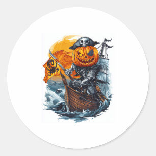 Halloween Pumpkin Pirate Adventure Classic Round Sticker
