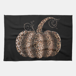 Halloween Pumpkin Plaid Leopard Fall Thanksgiving  Tea Towel