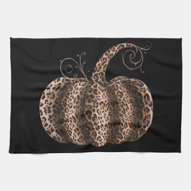 Halloween Pumpkin Plaid Leopard Fall Thanksgiving  Tea Towel (Horizontal)